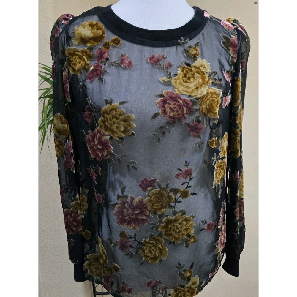 Velvet‎ Burnout Dark Floral Sheer Blouse Small Black Romantic Grunge Whimsigoth